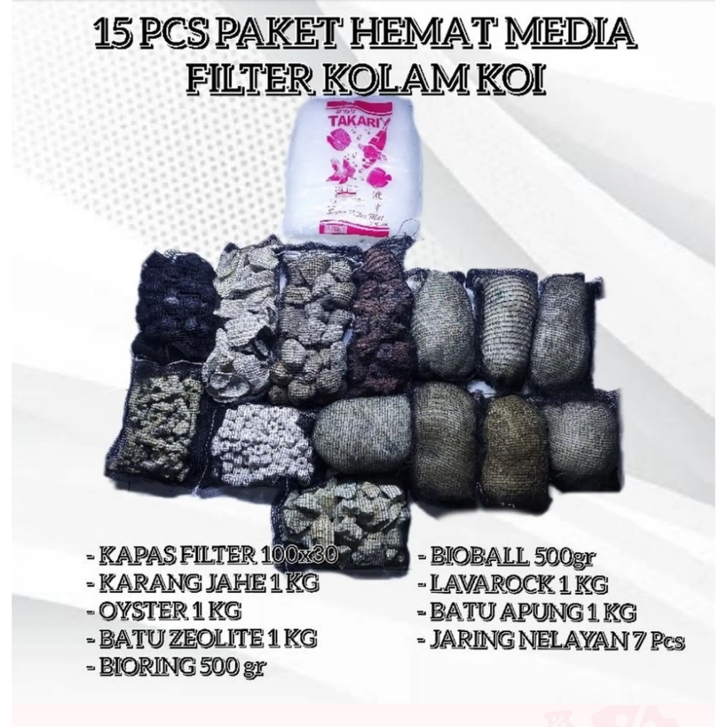 PAKET HEMAT FILTER KOLAM KOI 15pcs MEDIA FILTER KOLAM KOI PENJERNIH IKAN HIAS AIR KOLAM
