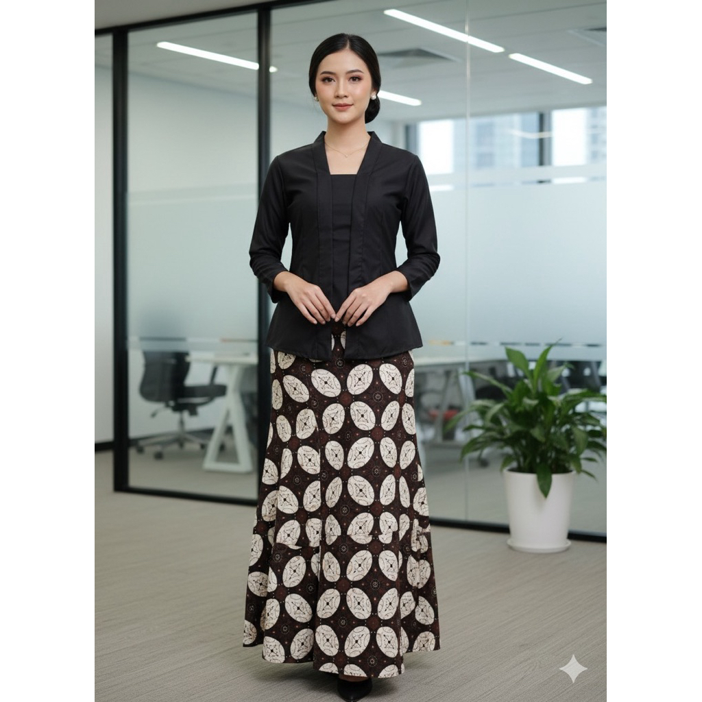 SETELAN KEBAYA KUTUBARU HITAM POLOS ROK KLOK BATIK KAWUNG