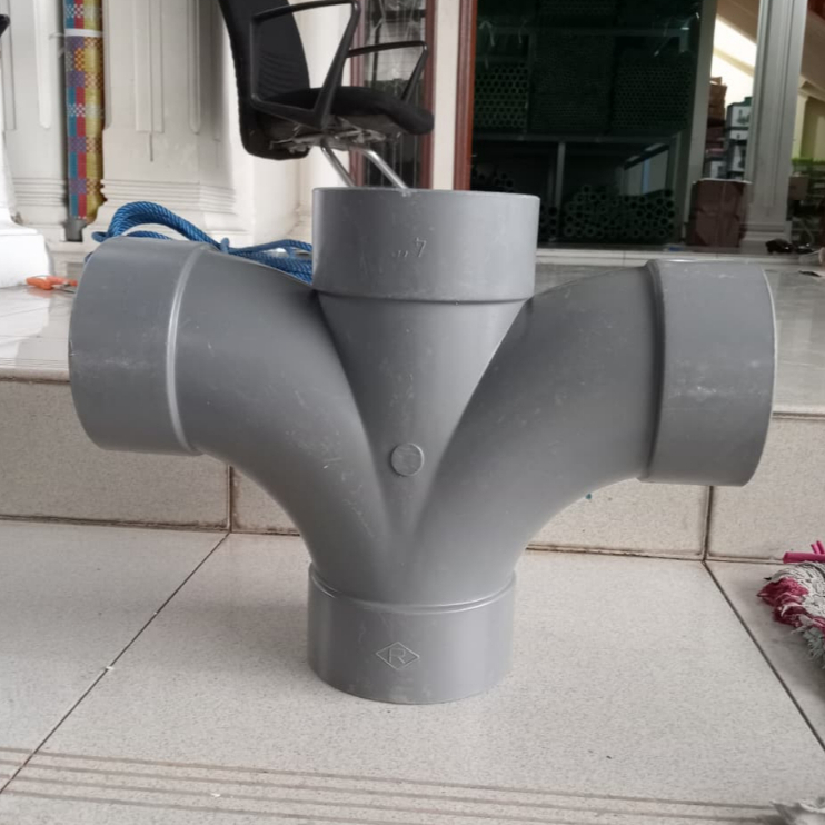 Large Radius Double Tee PVC  4'' D (100mm) / Cross Tee Way PVC 4'' x 4''' D (100mm x 100mm)