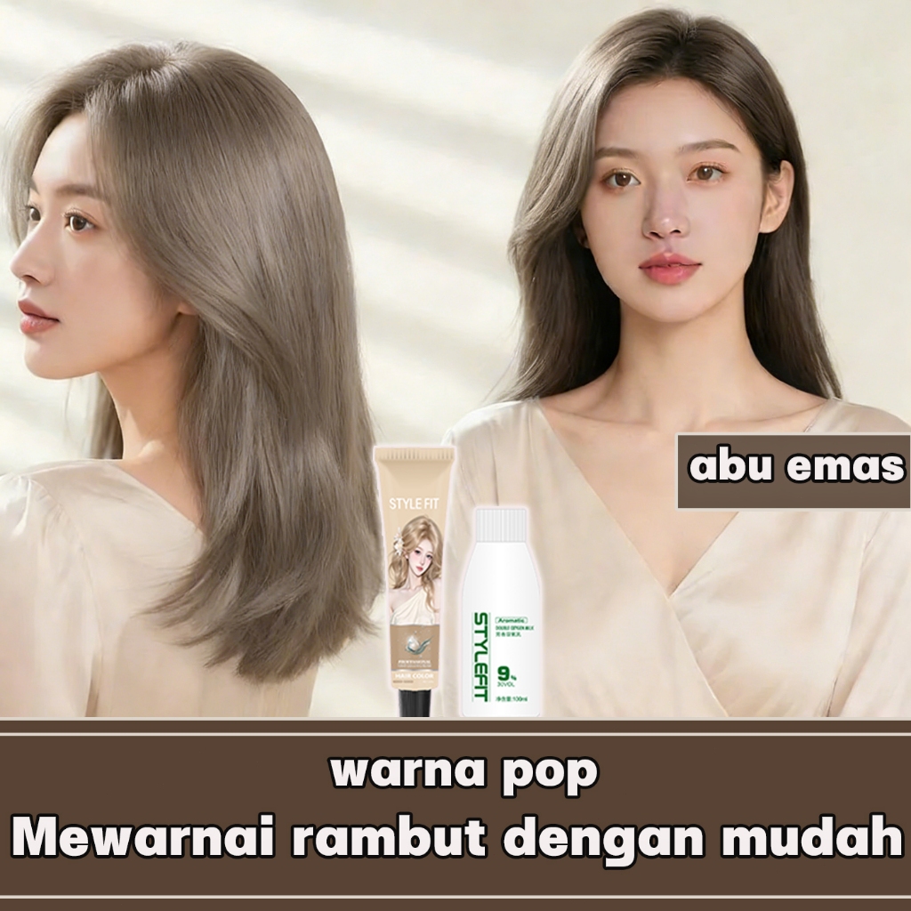 STYLE FIT abu emas hair colour creamKrim pewarna rambut bebas aditif 200ML herbal Warna tertrendi pi