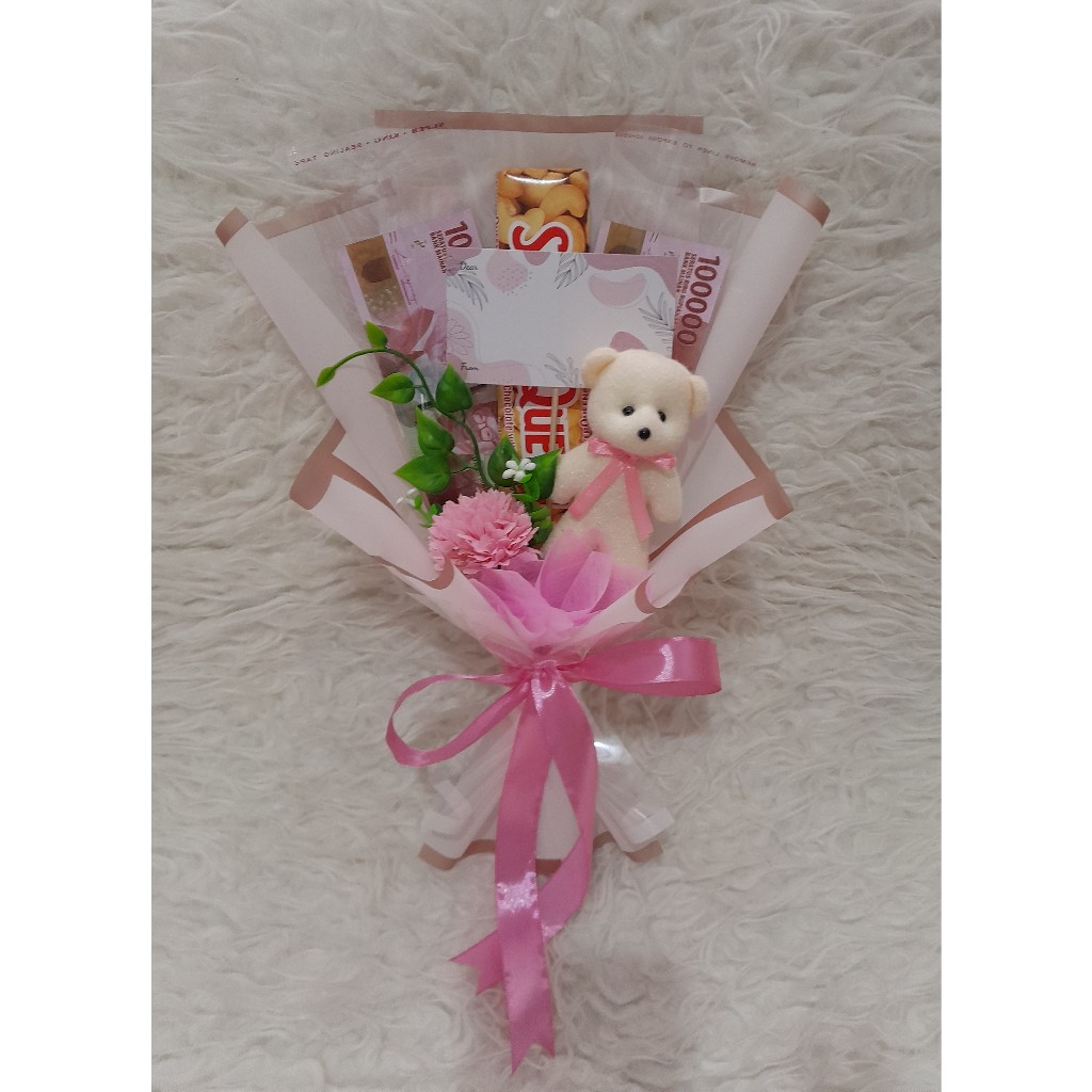 Buket Money Boneka Mini Single Silverqueen 58gr / Bouquet Money Coklat Teddy Mini / Buket Boneka Kec