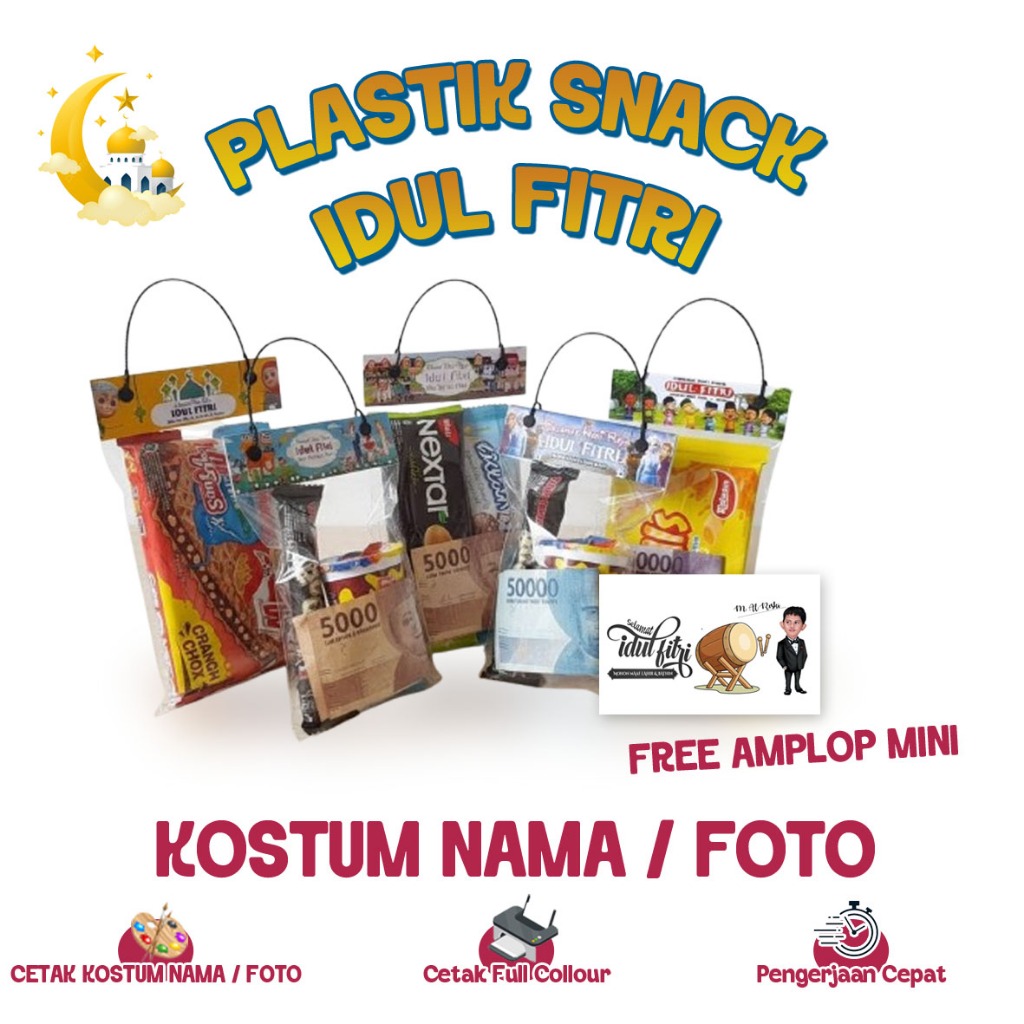 Tas Plastik Snack Hari Raya FREE AMPLOP 17x25 KOSTUM NAMA / FOTO || Plastik Snack Idul Fitri | Tas H