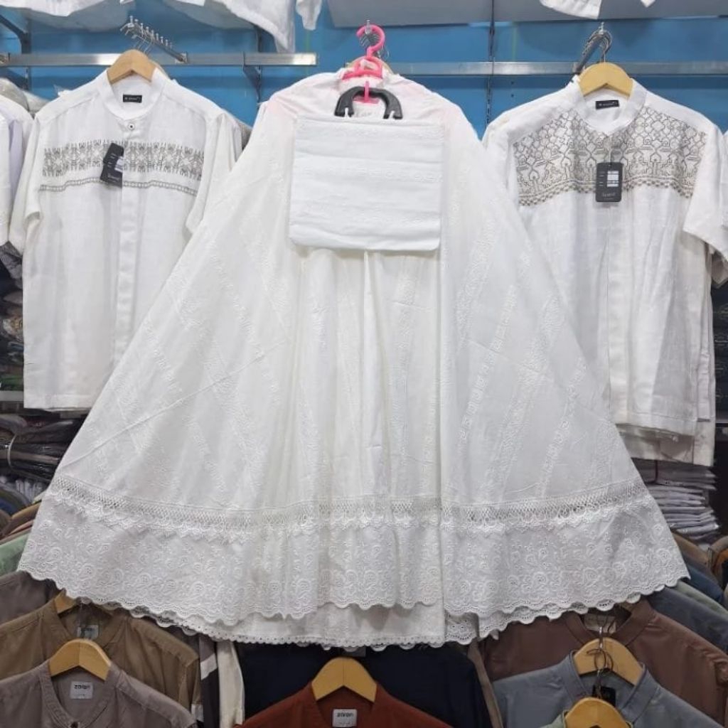 Mukena rubia Paris salur premium/mukena katun terlalris/mukena katun umroh/mukena katun Travelll umr