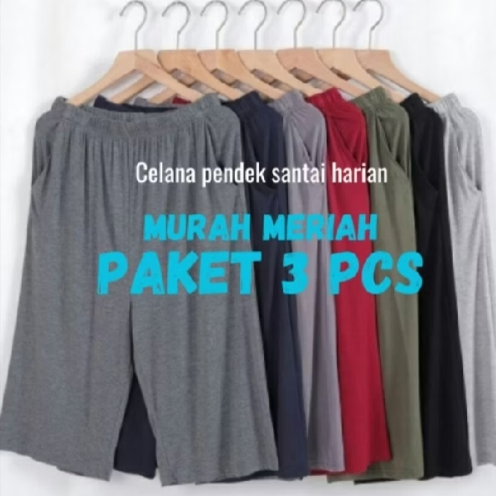 PAKET ISI 3 PCS CELAMIS PENDEK WANITA JUMBO BAHAN KAOS RAYON/CELANA POLOS RUMAHAN SANTAI SELUTUT