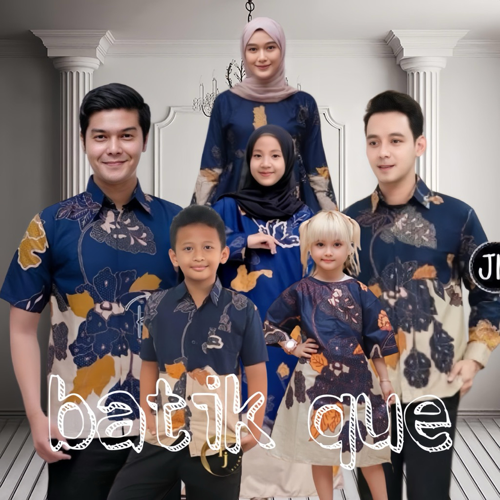 BAJU BATIK COUPLE KELUARGA || BAJU BATIK COUPLE PASANGAN || BAJU BATIK COUPLE MOTIF MAWAR NAVI BATIK