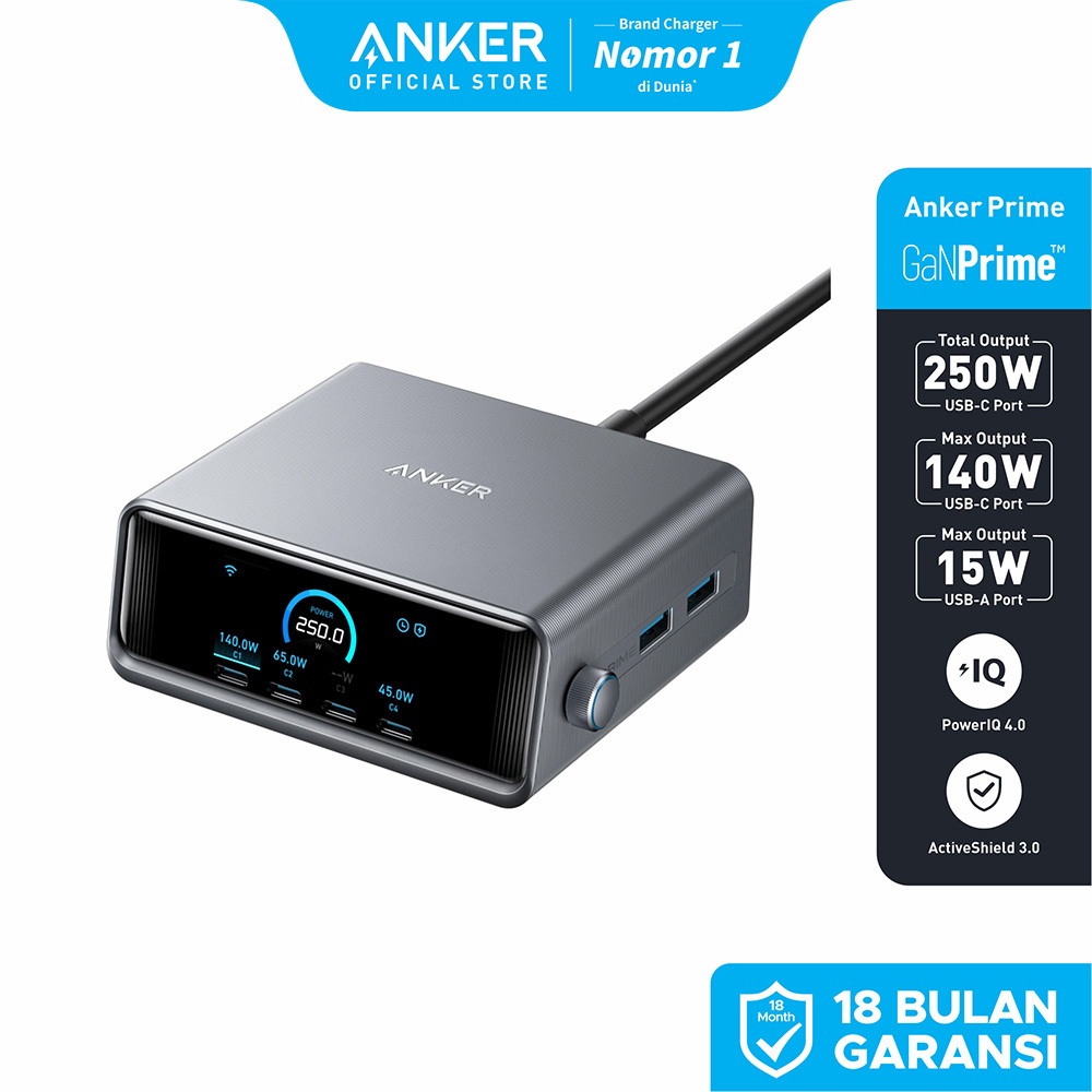 Anker Prime Desktop Charger GaNPrime 6 Port For Macbook Pro, Laptop Fast Charging 250W LCD display s