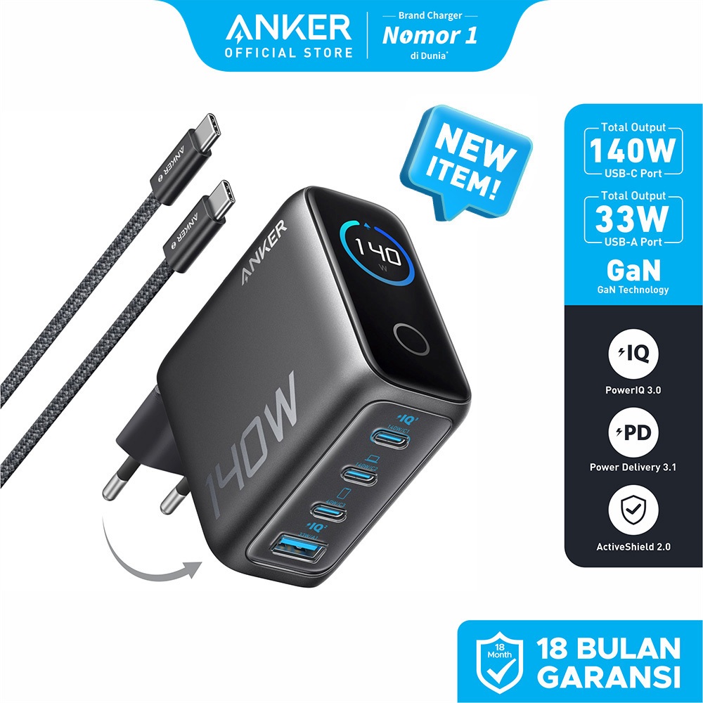 Anker Digital Display 140W Charger with Type C Cable and Powerbank 25.000 mAh 165W Built-in Retracta