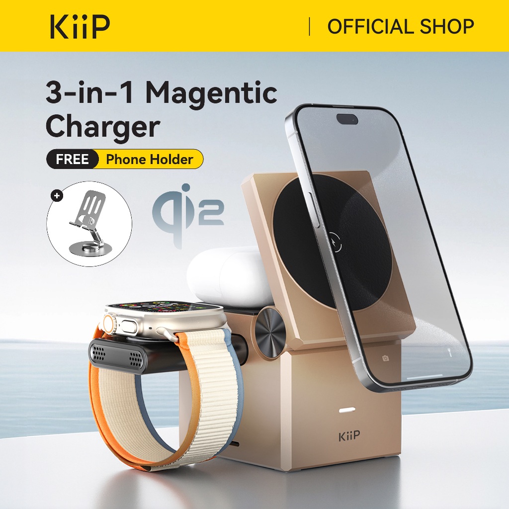 KiiP Wireless T1 Pro 15W Fast Charging Magnetic 3IN1 Foldable Magsafe Charging Station