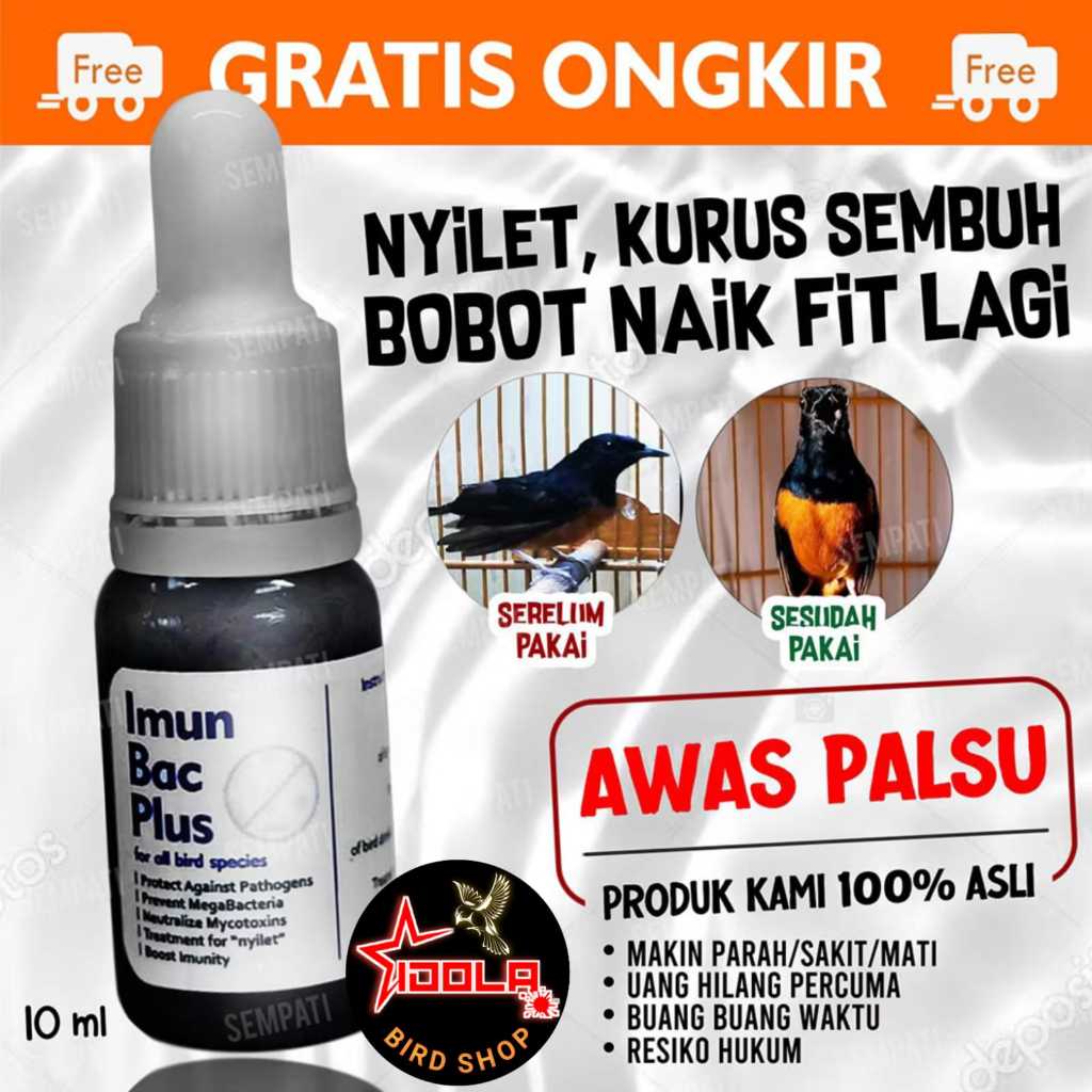 IDOLA Obat Burung Nyilet Kurus Imunbac Plus 10 Ml Ampuh Obat Kutu Cacing Burung Lovebird Parrot Mura