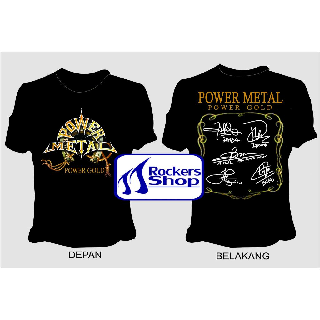 KAOS POWER METAL ALBUM POWER GOLD TANDA TANGAN PERSONIL LENGKAP ARUL IPUNG BABA LUCKY EKO BAND ROCK 