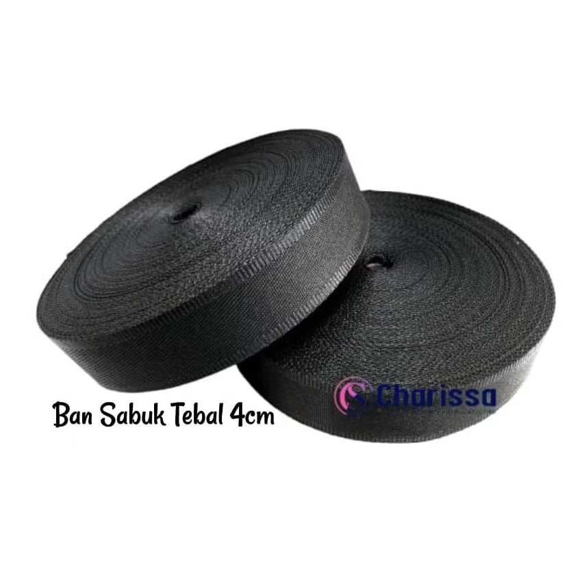 Tali webbing 1½"/ban sabuk tebal 4 cm/tali tas/nylon webbing hitam/tali helm/strap