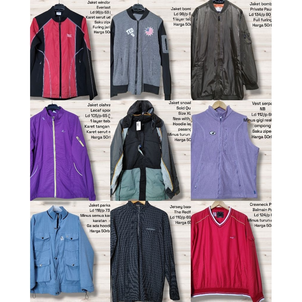 Jaket windbreaker olahraga bomber snowboard all item 50 rb everlast lecaf