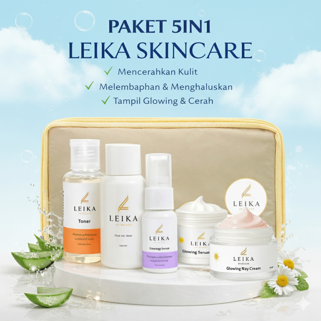 Leika Skincare Paket 5in1 Skincare Penghilang Flek Hitam Melasma di Wajah Pemutih Kulit Wajah Ampuh