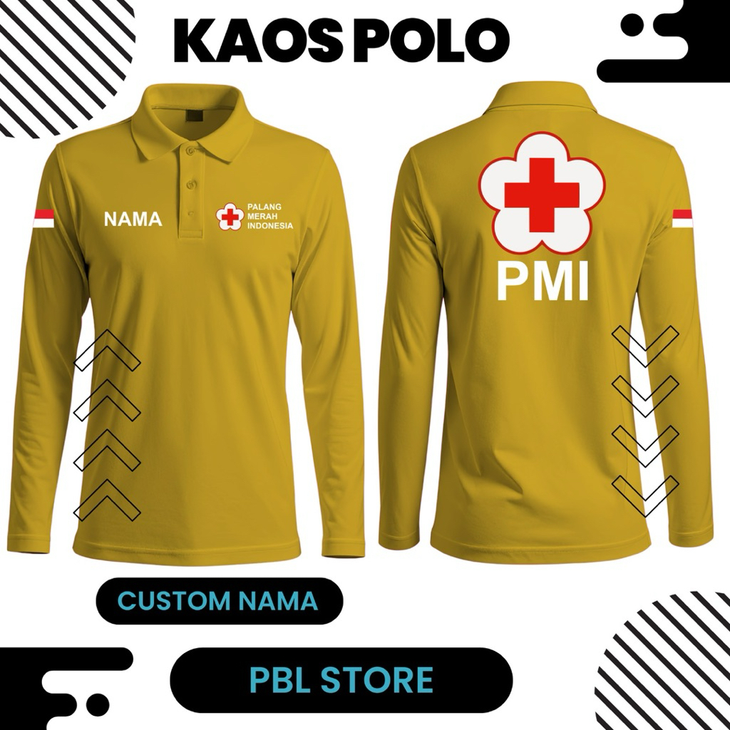 poloshirt lapangan palang merah indonesia lengan panjang/kaos lapangan PMI/kaos seragaman/kaos berke