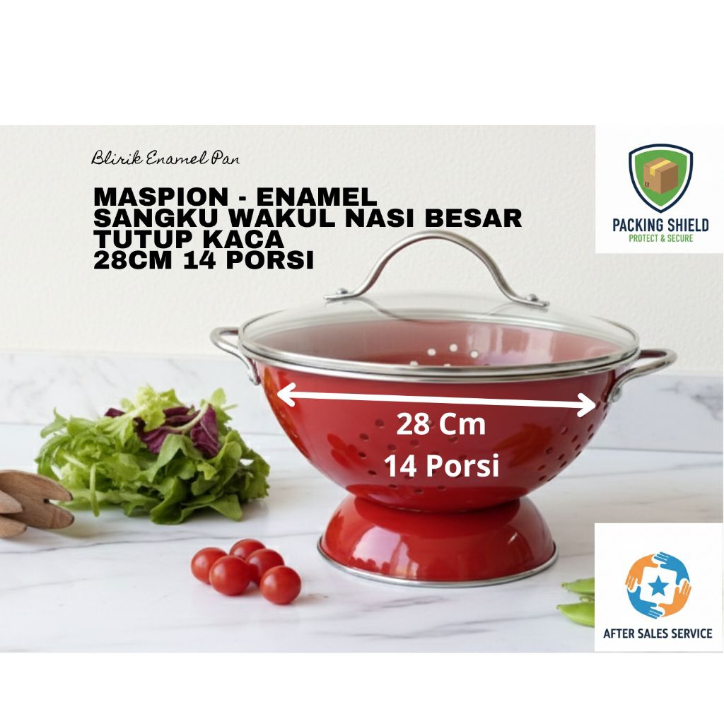 Maspion - Sangku Wakul Nasi Enamel 28 cm Tutup Kaca - Anti Karat & Higienis Kapasitas Besar 14 Porsi