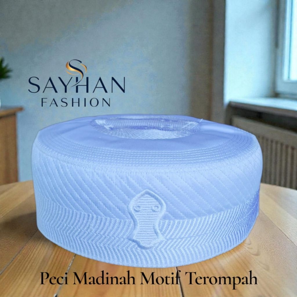 PECI HAJI SONGKOK PUTIH PECI MADINAH BORDIR WARNA PUTIH COCOK UNTUK HAJI DAN UMROH TEBAL PREMIUM