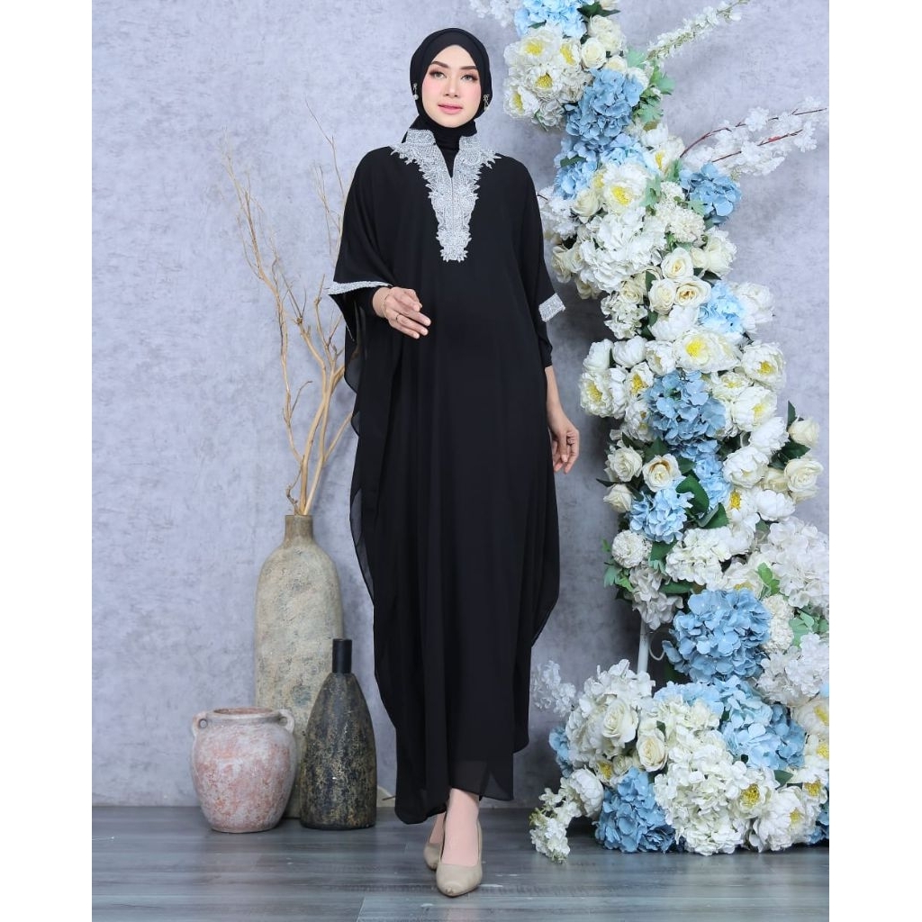 KAFTAN BORDIR  VEE FREE INNER+HIJAB | KAFTAN JUMBO LD 125-130CM | ABAYA | GAMIS WANITA