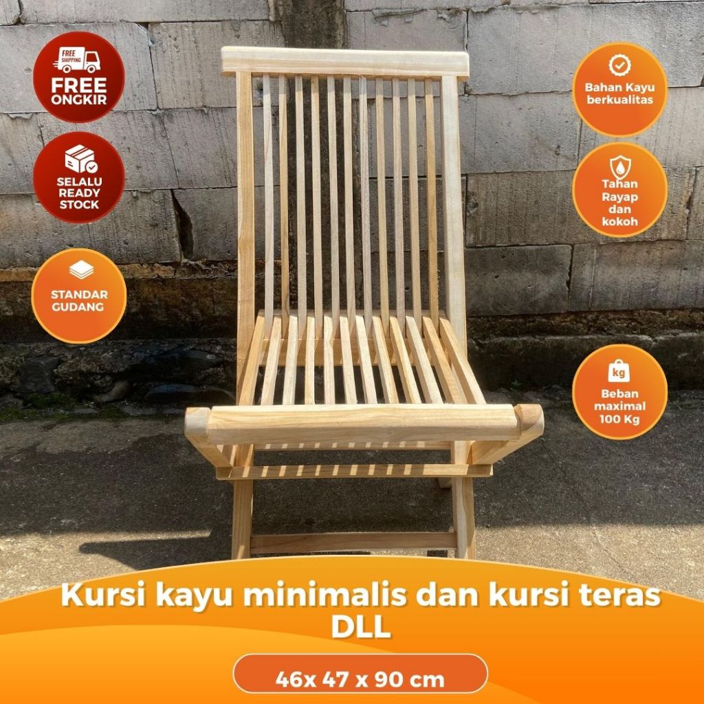 Kursi Lipat Kayu Jati Outdoor ASLI Cafe GARDEN Minimalis - Kursi Lipat Teras