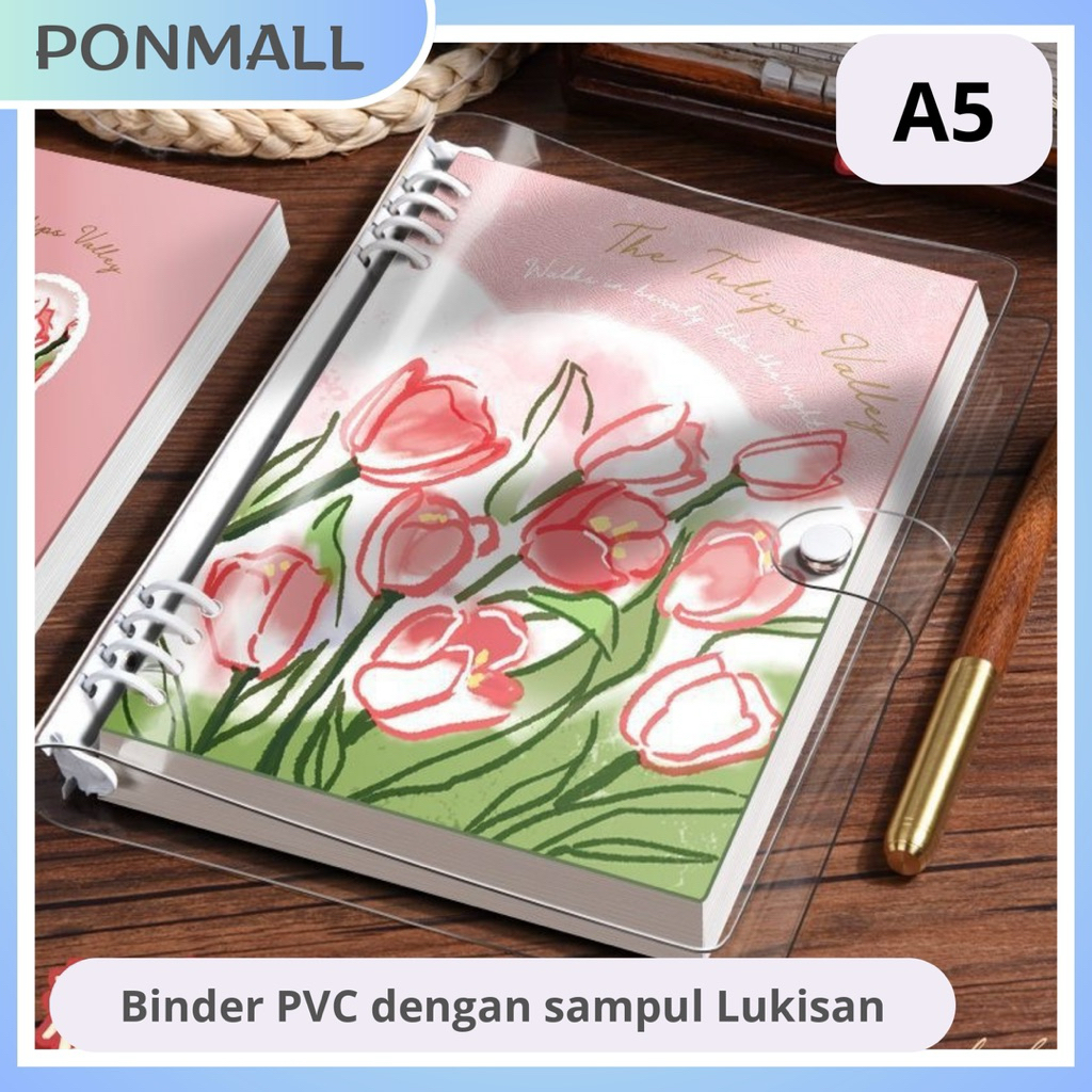 [Gratis kertas 60 Lembar] Binder Aesthetic A5 Transparan Gambar Bunga Aesthetic Binder PVC transpara