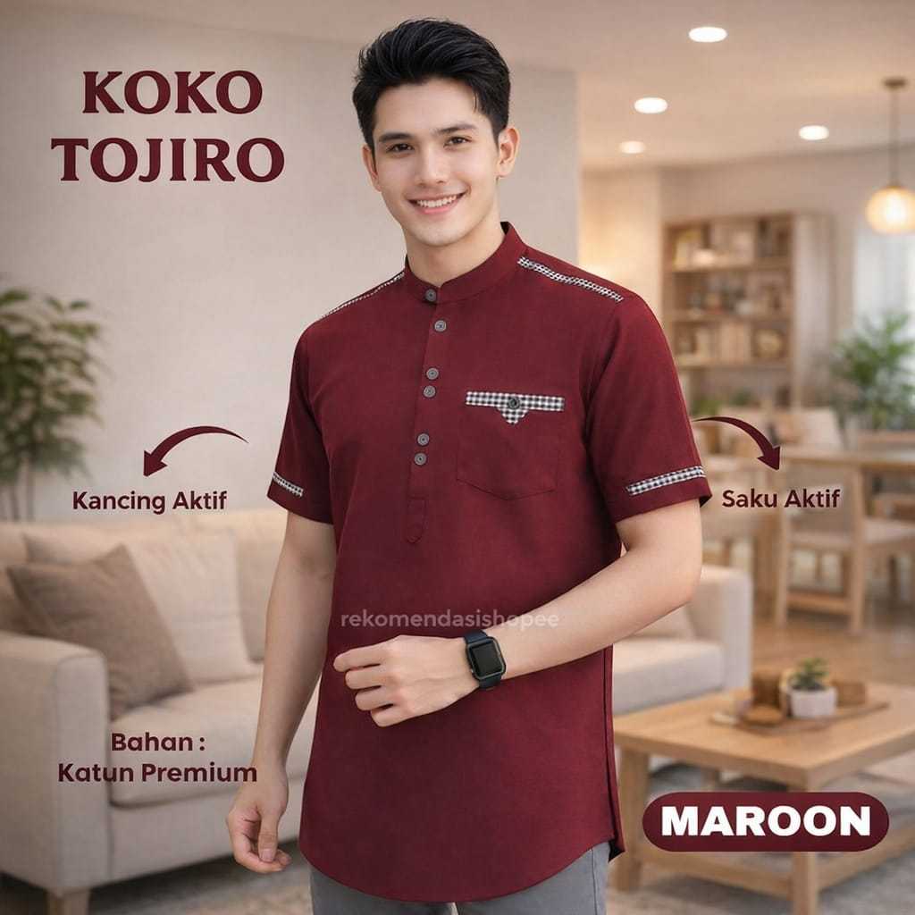 KOKO TOJIRO BAJU KOKO PRIA DEWAS KOKO TOJIRO LENGAN PENDEK BAJU MUSLIM PRIA MODEL TERBARU