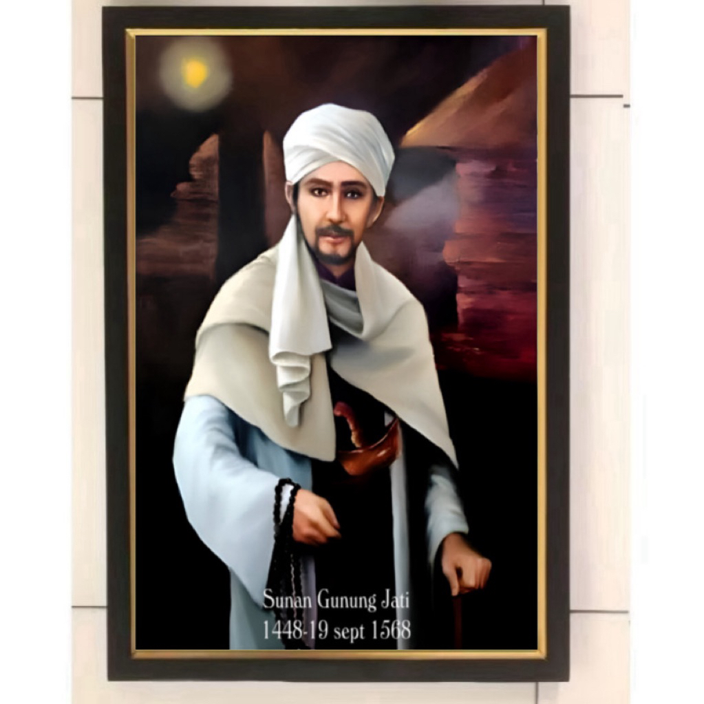 Hiasan dinding plus bingkai lukisan cetak gambar Sunan Gunung Jati Walisongo ukuran 65x45cm