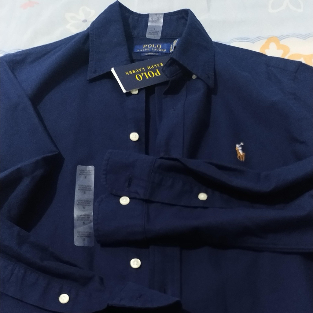 POLO Ralph Lauren Authentic Kemeja Oxford Navy 3 colored pony size S Classic Fit
