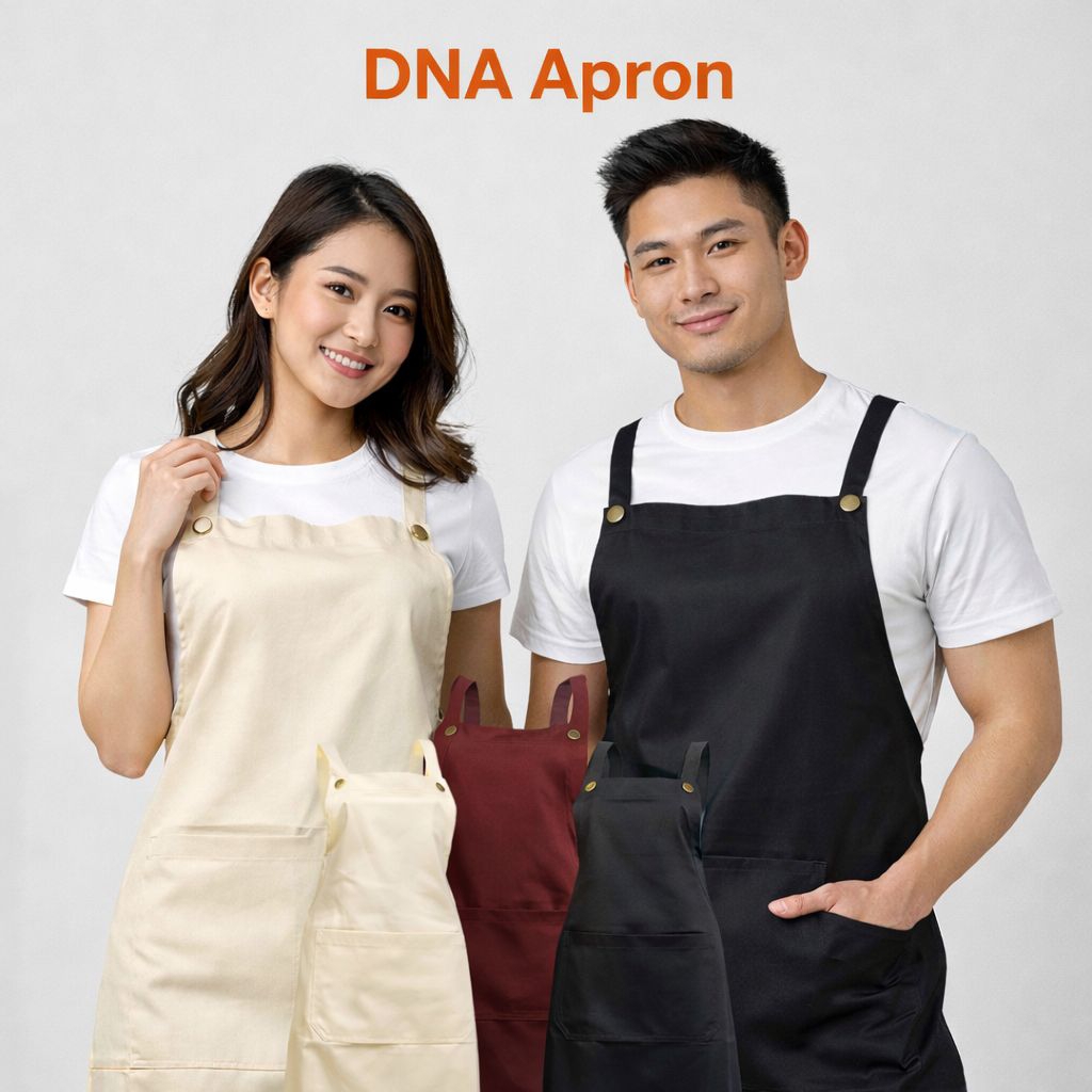 DNA DRILLCROSS Apron Custom Bordir Model Tali Silang & Kantong Besar