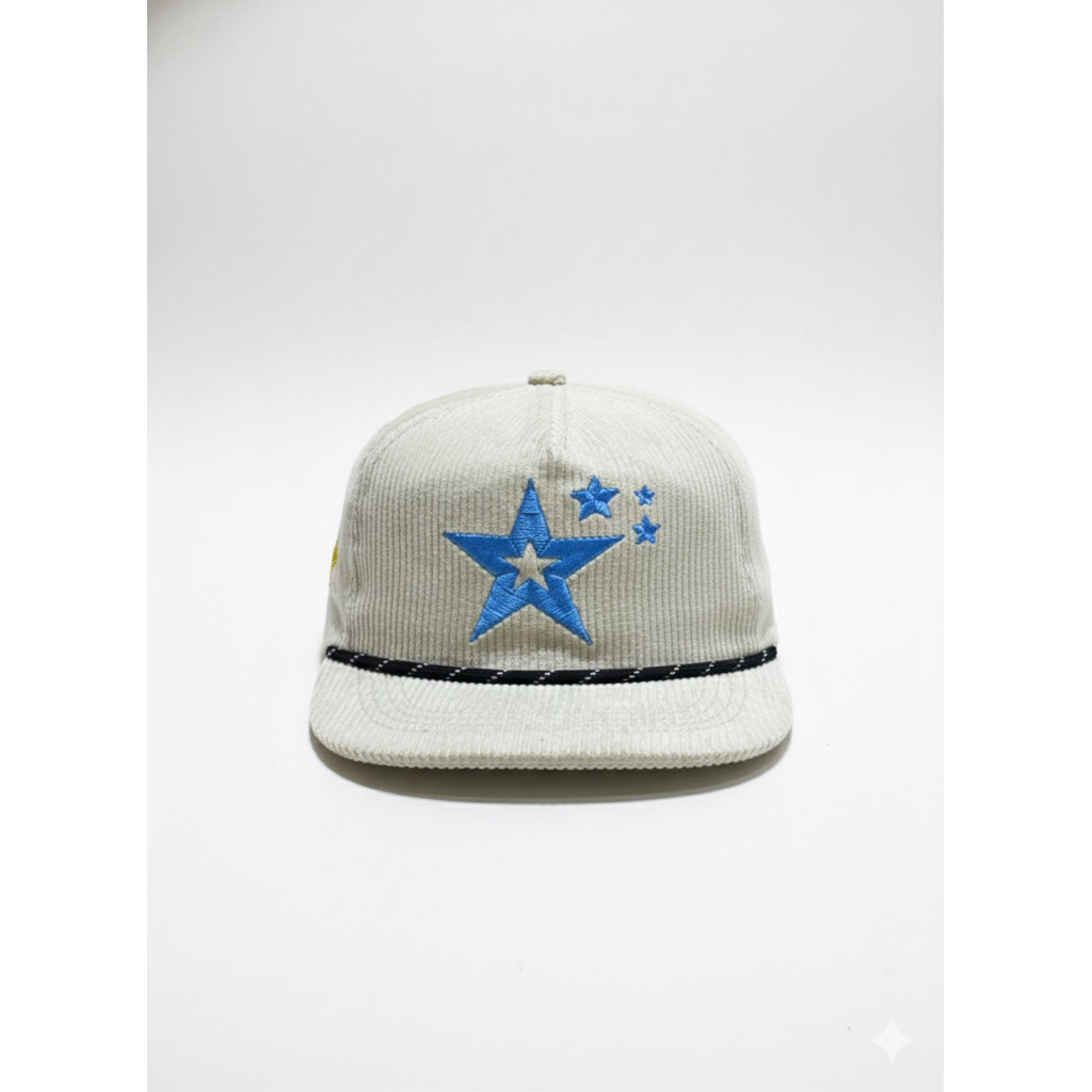 topi ropehat bahan full korduroy bintang4 crem topi skena