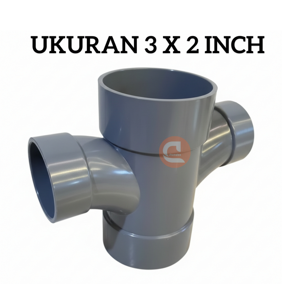 Fitting Pipa PVC T 4 Way Lobang Arah  Ukuran 3 x 2 Inch | Sambungan Pipa Air Limbah & Bersih