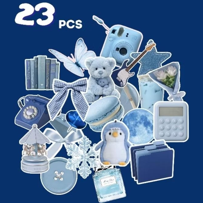 STICKER BLUE THEME AESTHETIC JOURNALING, STIKER LAPTOP IPAD NOTEBOOK