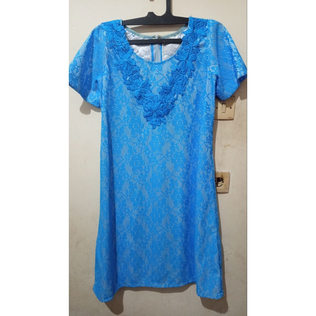 DRESS WANITA / GAUN PESTA WANITA BRUKAT WARNA BIRU
