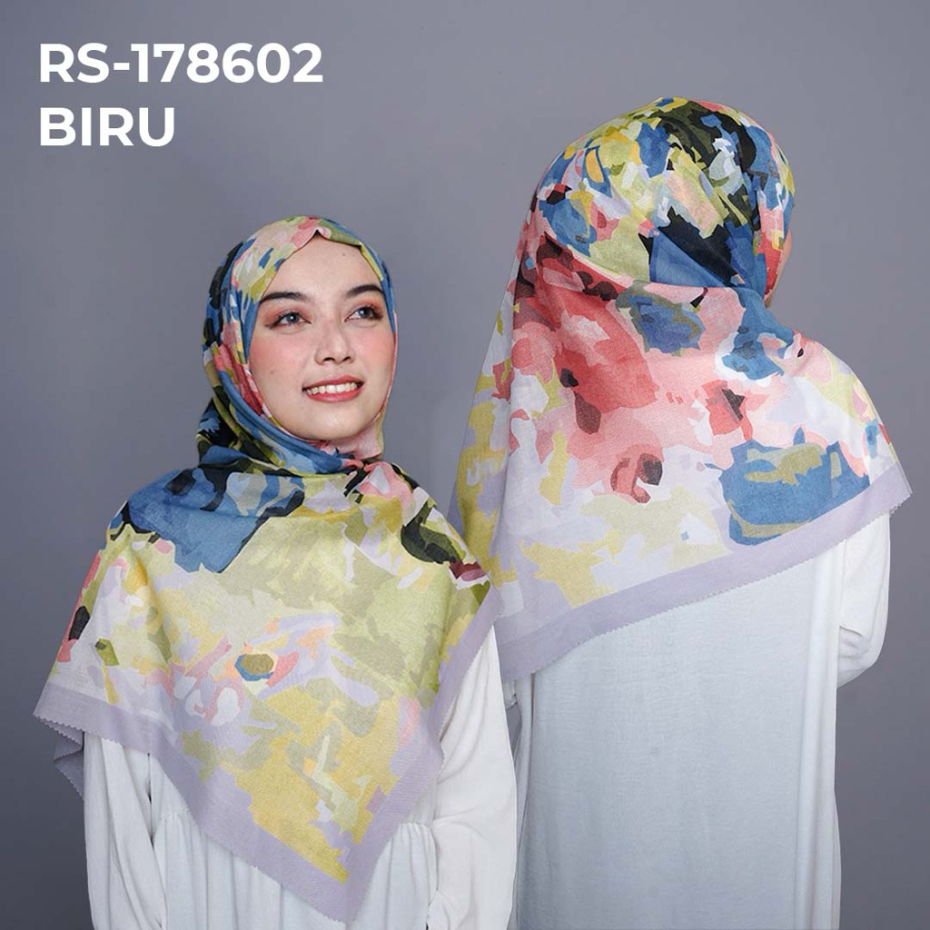 RS-178602 BIRU Hijab Jilbab Dennay Scarves Voal Motif Segi Empat Basic Laser Cut