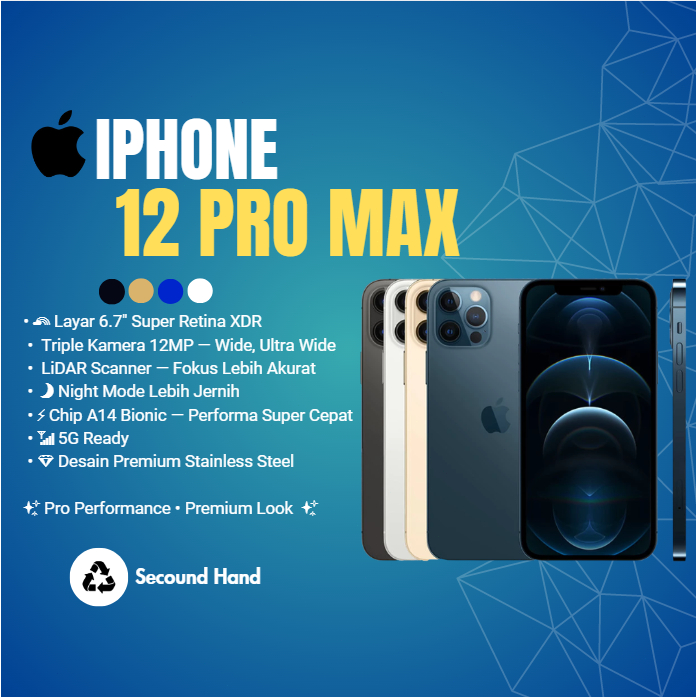 iPhone 12 Pro MAX 128GB 256GB IMEI Terdaftar Tangan Kedua 100%ORI Fulset Kondisi Perfect