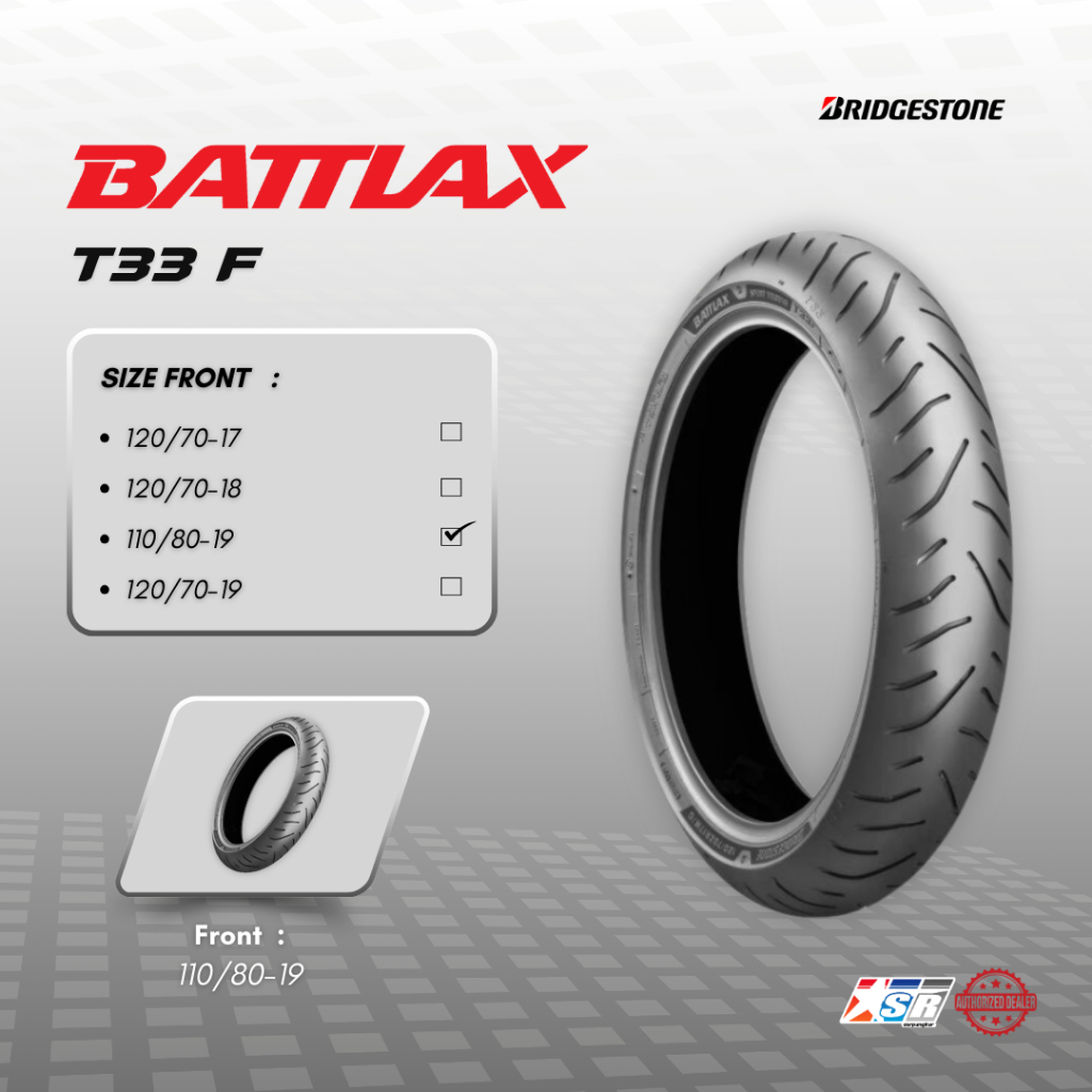 Bridgestone Battlax T33 F 110/80-19 & T33R 150/70-17 Ban Motor Sport Touring  3 LC Dan MS Belt Untuk