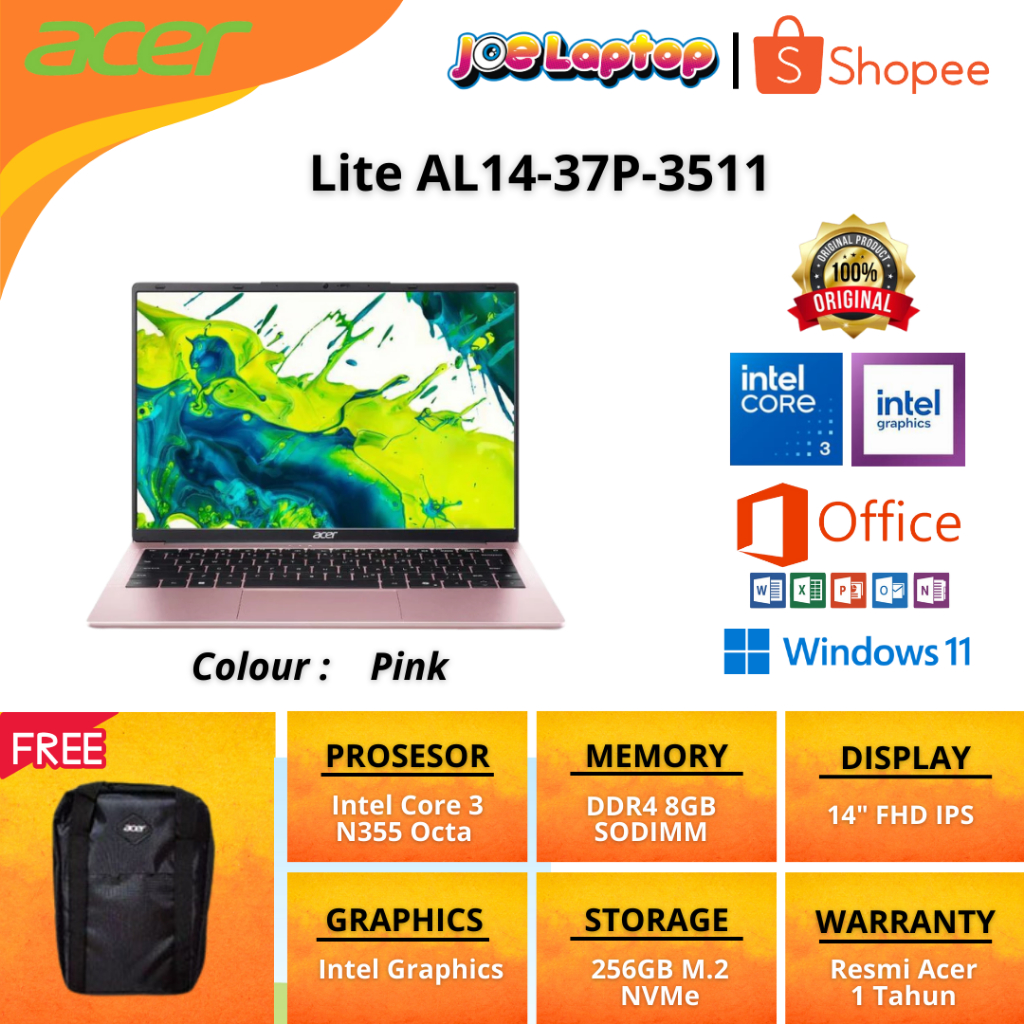 Acer Aspire Lite AL14-37P-3511 Pink Core 3 N355 Win11 OHS