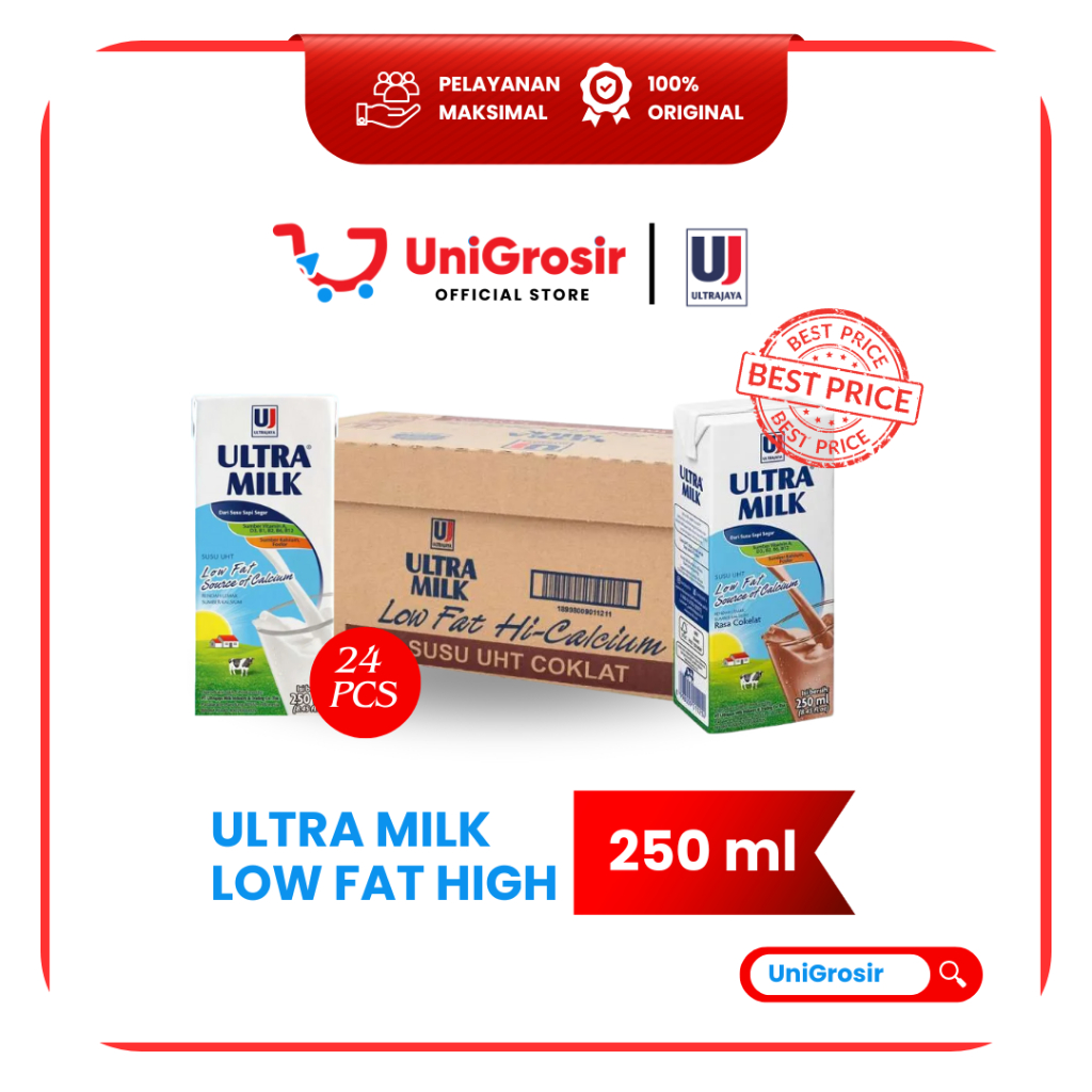 [UniGrosir] SUSU ULTRA MILK LOW FAT HIGH CALCIUM MILK ~ 250ml x 24 pcs DUS