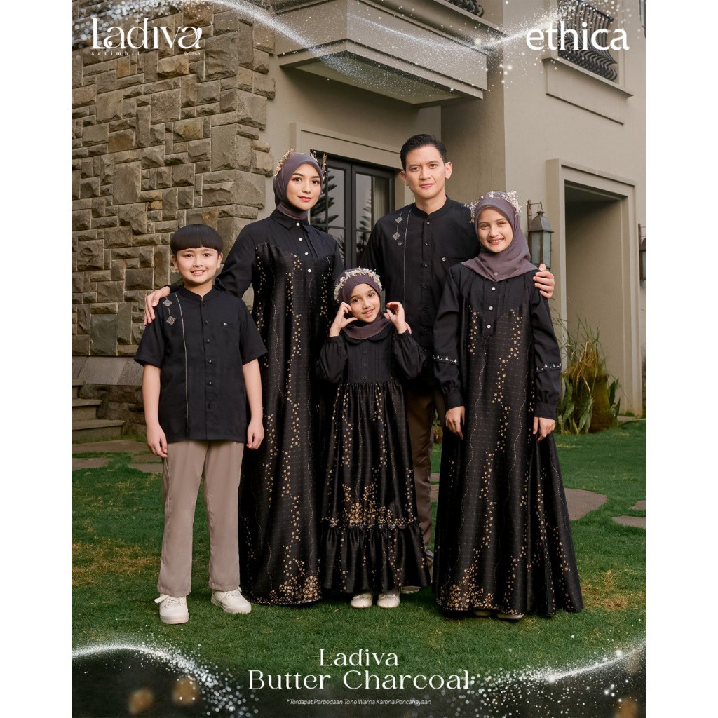 Ethica Sarimbit Ladiva Butter Charcoal Gamis Ladiva 35 koko kahfi 389 Sarimbit Keluarga Ethica Baju 