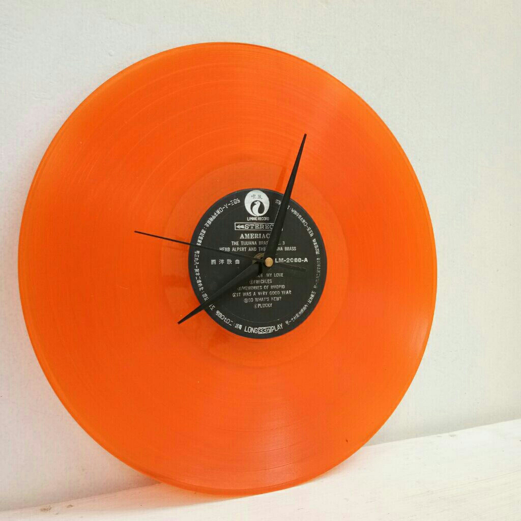 Jam Dinding Unik Vinyl Piringan Hitam Jadul warna Orange Transparan | Jam Dinding Senyap