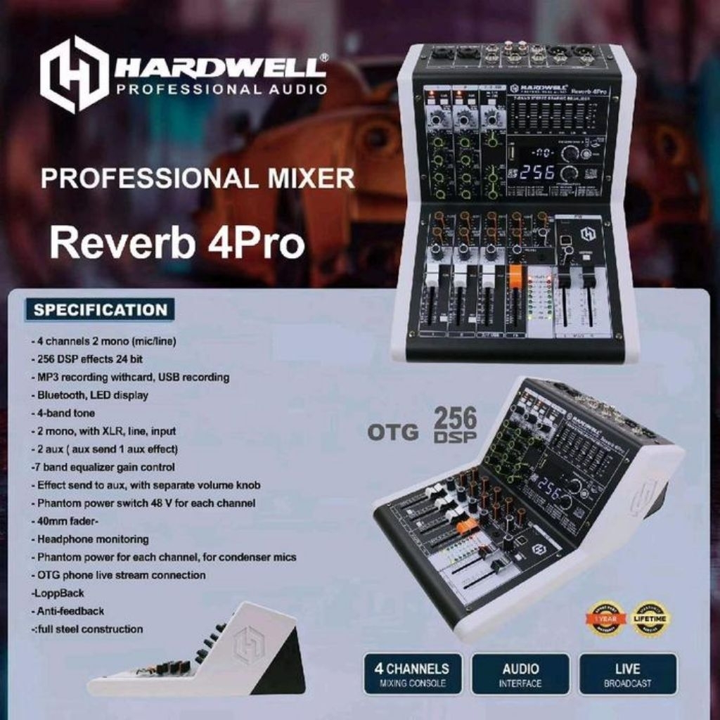 Mixer 4 Channel HARDWELL REVERB 4 PRO Reverb4 Pro Bluetooth USB Soundcard Original - Reverb 4pro