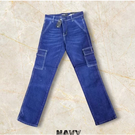 jeans cargo cole unisex pria wanita celana denim raw branded