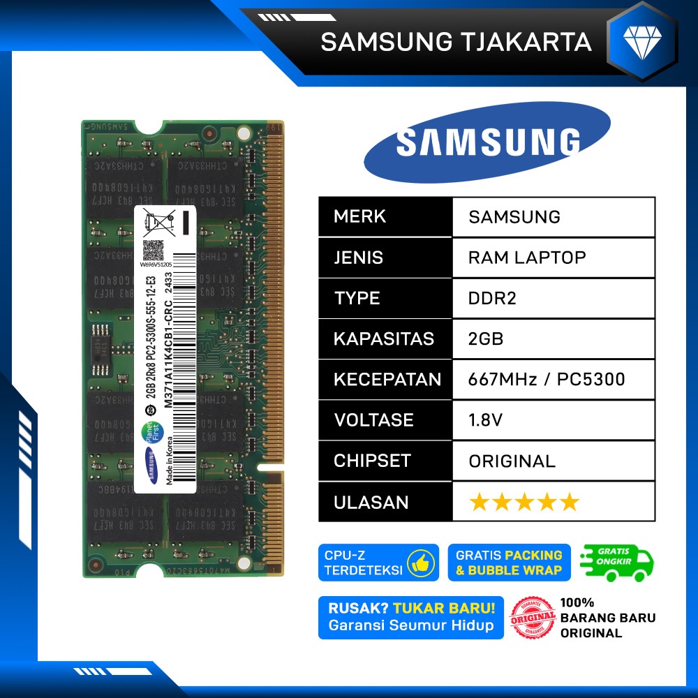 RAM LAPTOP SAMSUNG DDR2 2GB 667MHz PC 5300 1.8v ORI RAM SODIMM DDR2 2GB