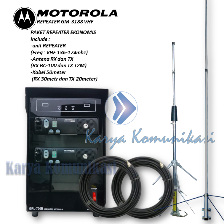 PAKET EKONOMIS REPEATER MOTOROLA VHF PLUS HT 28 UNIT ANTENA DAN KABEL