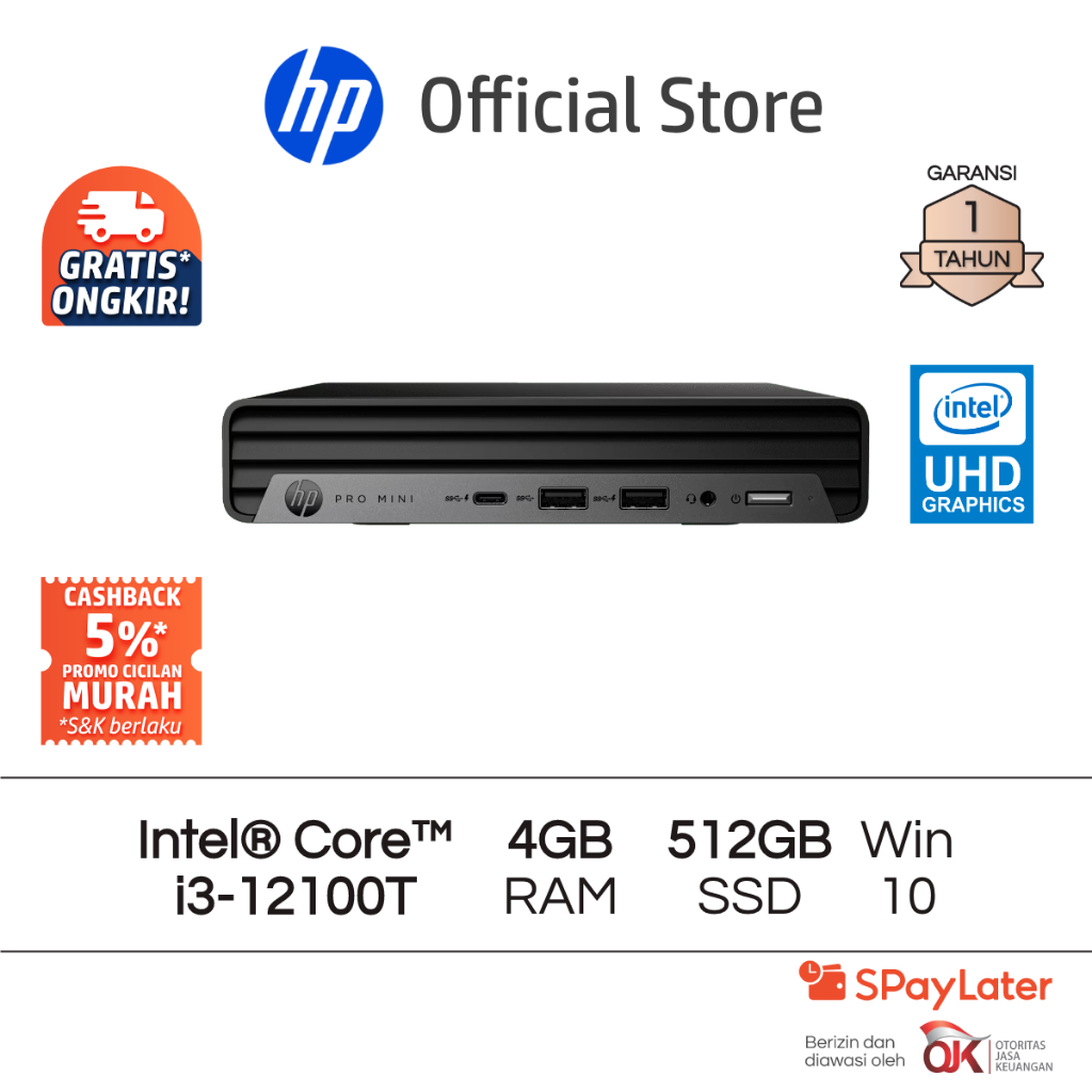 Desktop PC HP Pro Mini 400 G9 Intel Core i3 UHD 4GB RAM 512GB SSD W10 Garansi 1 Tahun Promo Murah Gr