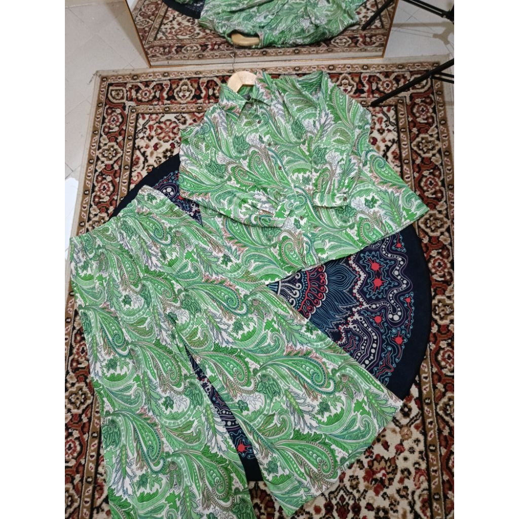 One Set Plisket Lalune Hijau Batik