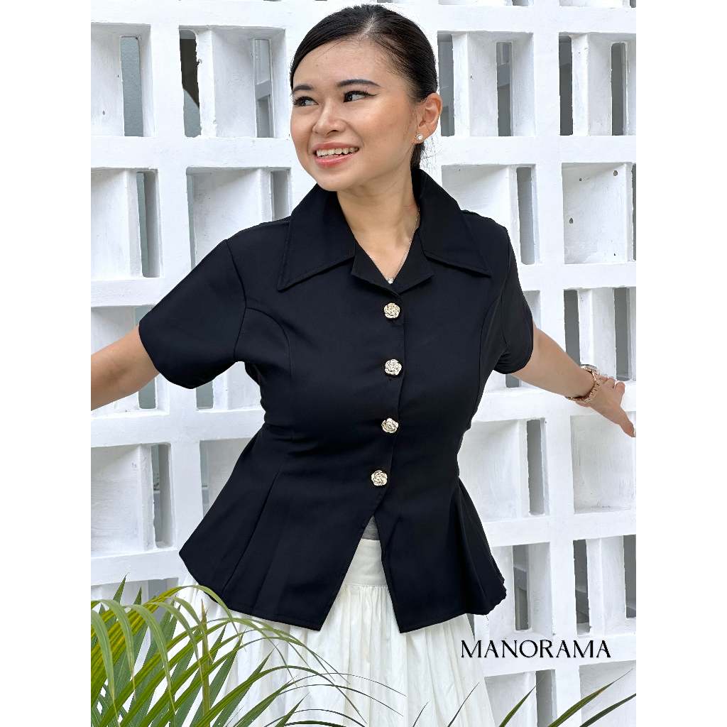 MANORAMA Daisy Blouse | Atasan Kerja Wanita Kantor Elegant | Kemeja Korea Lengan Pendek Bella Twill