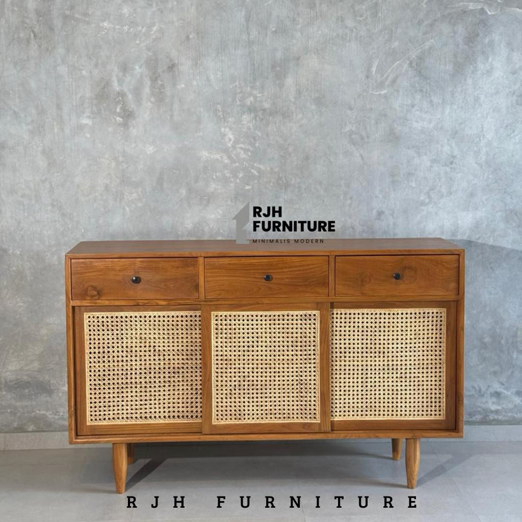 Cabinet lemari tv || Bufet cabinet tv rotan || Storage kabinet tv || Bufet tv jati rotan, Bufet rota