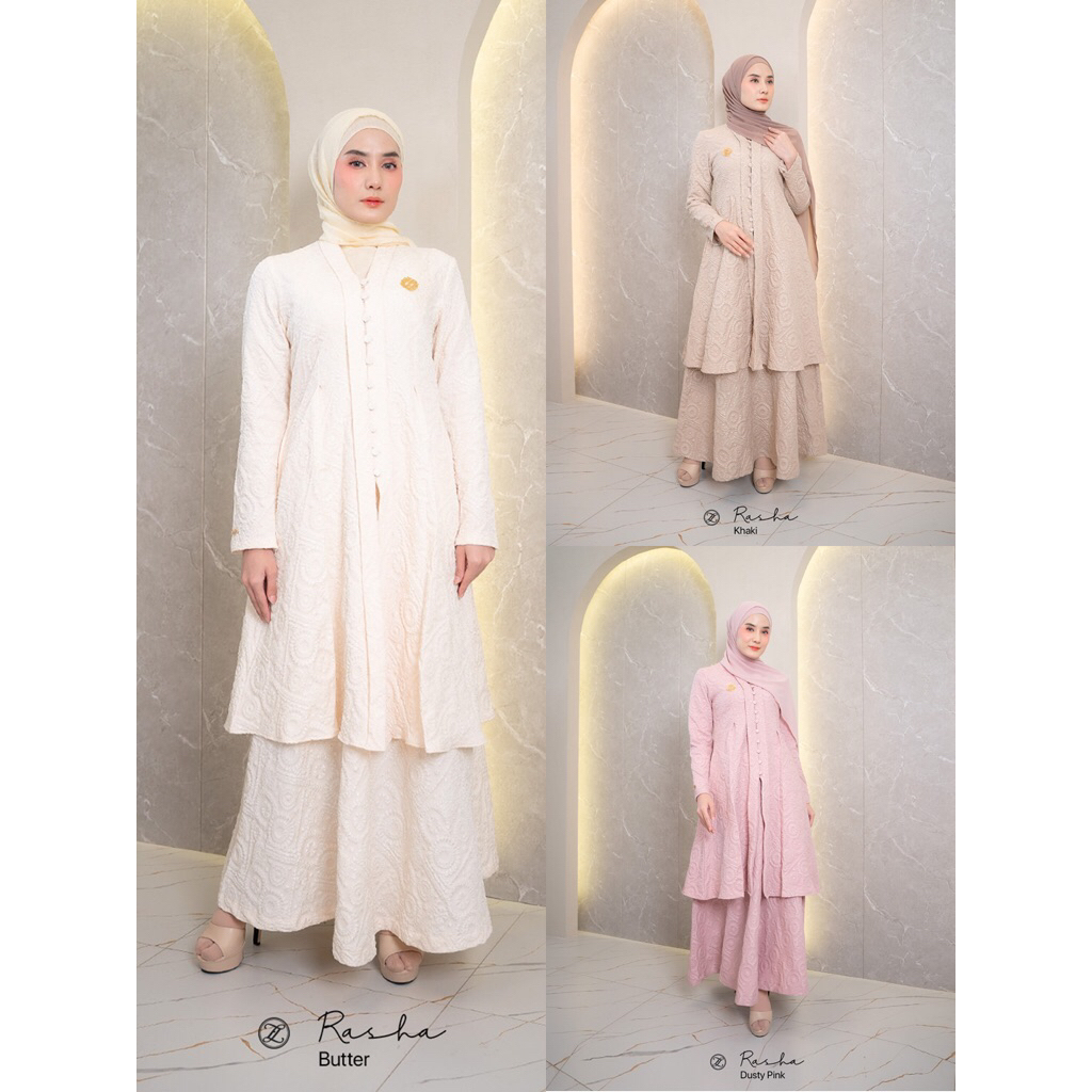 Skyshop Hijab Terbaru Rasha Set Tunik&Rok By Zalifa Bahan Premium Jaguard Tercantik Ternyaman