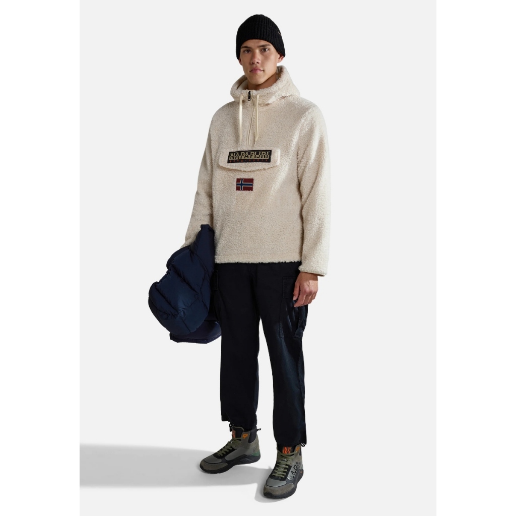 Napapijri T-Burgee HZH Hoodie Original Pria Fleece Sherpa Musim Dingin Lembut dan Hangat