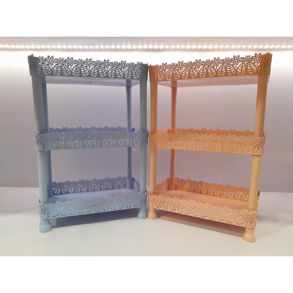 Rak Serbaguna Plastik Susun 3 / Rak Plastik Motif Bunga / Rak Dapur Estetik / Rak Penyimpanan Serbag