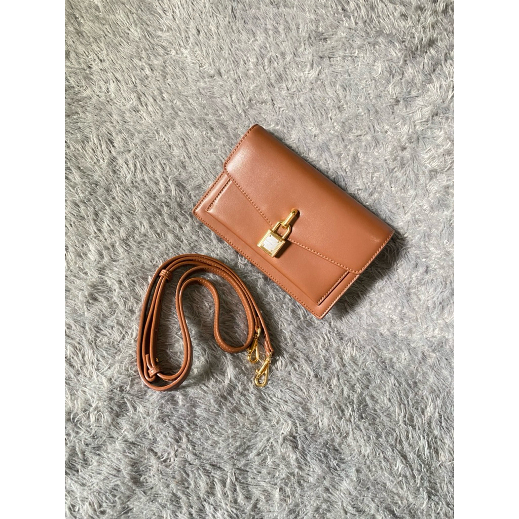 PL Charles and Keith Padlock Envelope Brown ORIGINAL